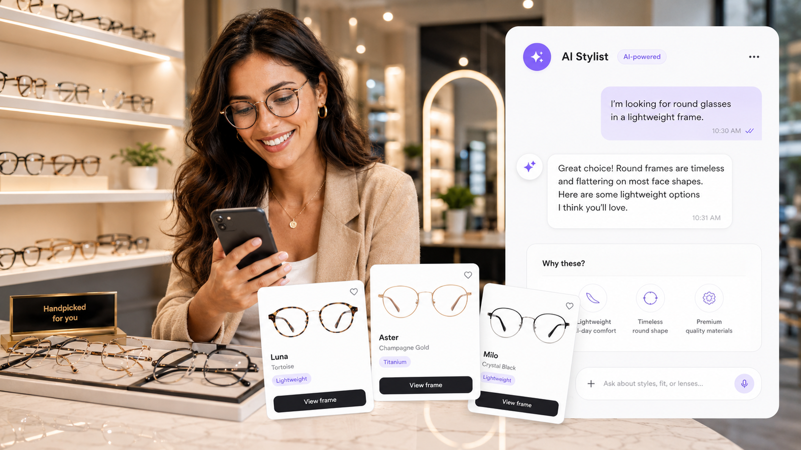 A visitor chatting with a website chatbot that answers questions and recommends products instantly.